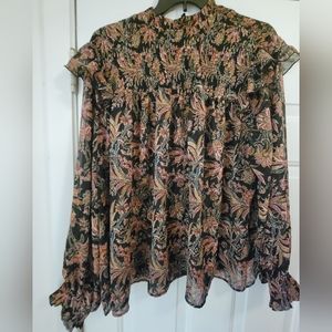 Ophelia Roe Long Sleeve Smocked Neck Floral Blouse. Size 3x